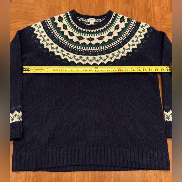 LL Bean Classic Ragg Sweater Fair Isle Pullover Navy Blue - Picture 6 of 8